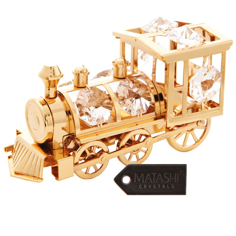 Matashi Gold Plated Train Ornament with Genuine Matashi Crystals