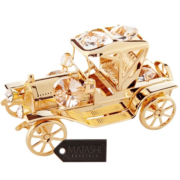 Matashi 24K Gold Plated Highly Polished Vintage Car Ornament with Genuine Matashi Crystal