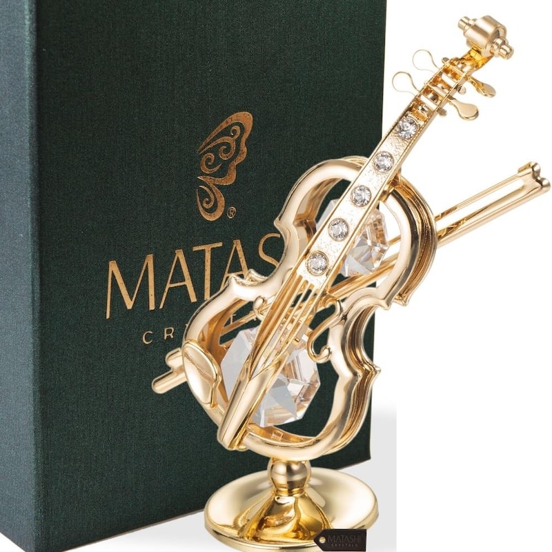 Matashi 24K Gold Plated Violin on a Stand Ornament with Genuine Matashi Crystals.
