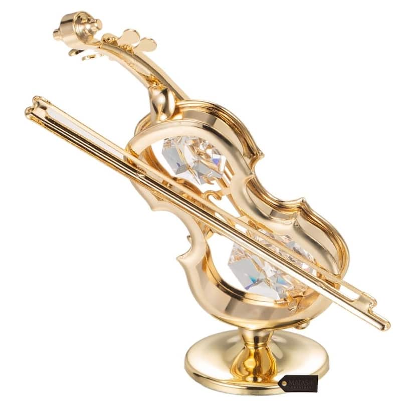 Matashi 24K Gold Plated Violin on a Stand Ornament with Genuine Matashi Crystals.