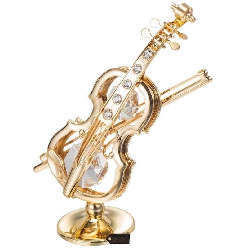 Matashi 24K Gold Plated Violin on a Stand Ornament with Genuine Matashi Crystals.