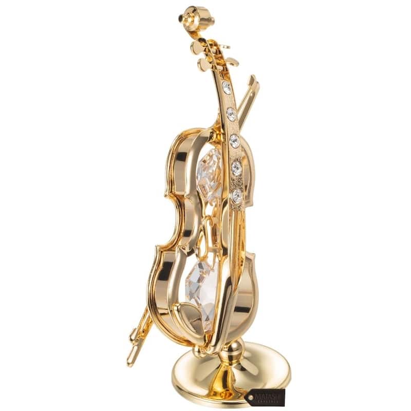 Matashi 24K Gold Plated Violin on a Stand Ornament with Genuine Matashi Crystals.