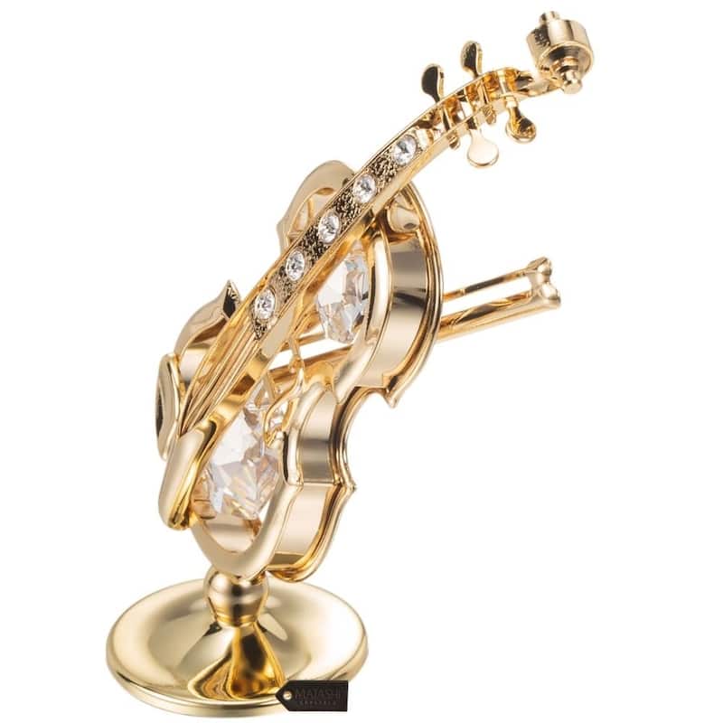 Matashi 24K Gold Plated Violin on a Stand Ornament with Genuine Matashi Crystals.