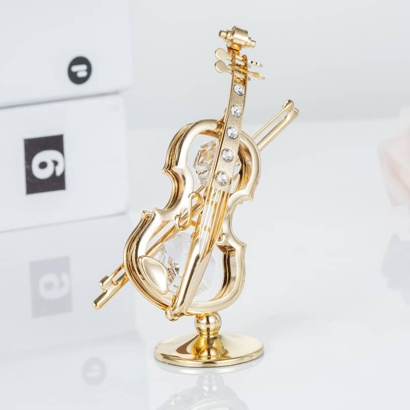 Matashi 24K Gold Plated Violin on a Stand Ornament with Genuine Matashi Crystals.