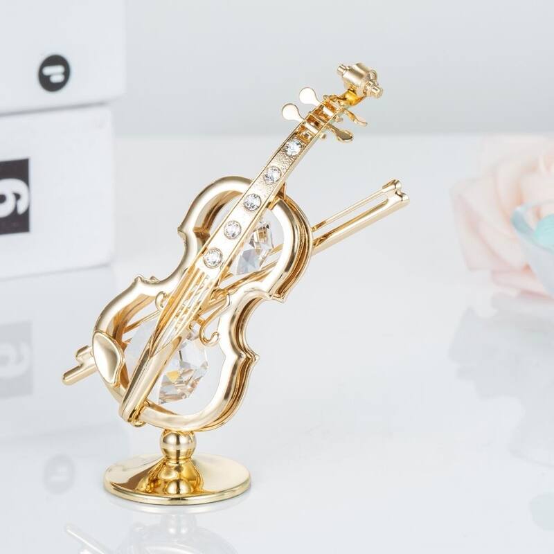Matashi 24K Gold Plated Violin on a Stand Ornament with Genuine Matashi Crystals.
