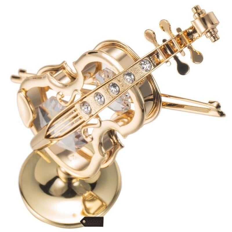 Matashi 24K Gold Plated Violin on a Stand Ornament with Genuine Matashi Crystals.
