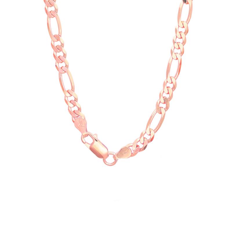 Roberto Martinez Rose Gold Plated Silver 5 mm Figaro Chain (18-30 Inch) - Pink