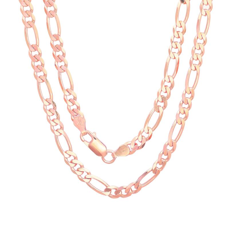 Roberto Martinez Rose Gold Plated Silver 5 mm Figaro Chain (18-30 Inch) - Pink - 20 Inch