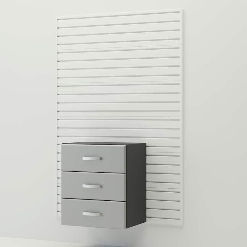 18 Piece Slatwall Panel, Cabinet, Hook, Bin and Large Workstation Storage Set - White Slat Wall/Silver Cabinet