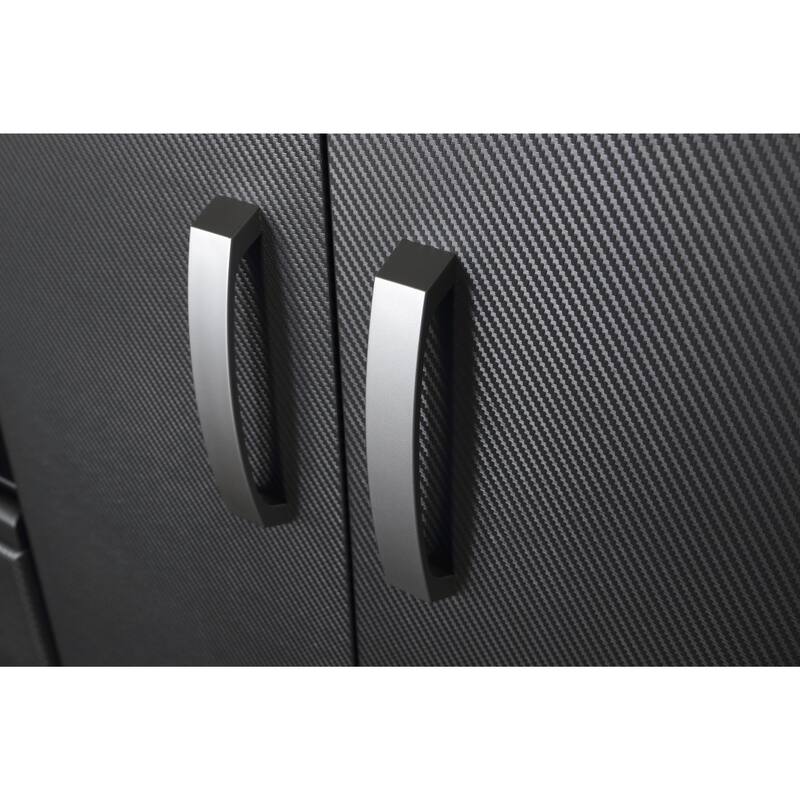 18 Piece Slatwall Panel, Cabinet, Hook, Soft Bin and Large Workstation Storage Set - Black Slat Wall/Graphite Carbon Cabinet