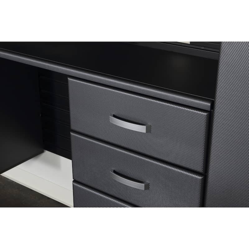 18 Piece Slatwall Panel, Cabinet, Hook, Soft Bin and Large Workstation Storage Set - Black Slat Wall/Graphite Carbon Cabinet