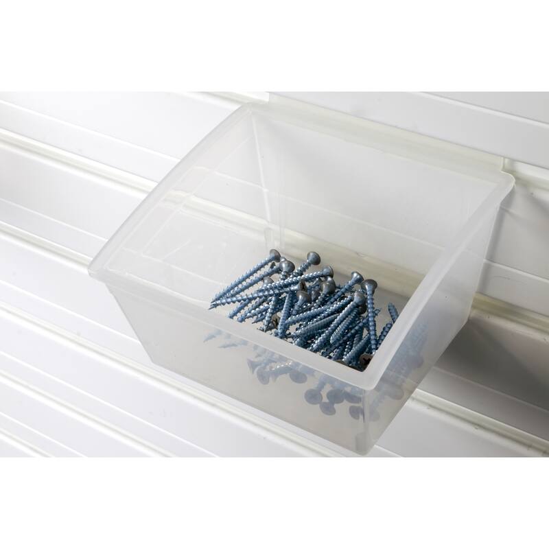 13 Piece Slatwall Panel, Cabinet, Bin and Jumbo Workstation Storage Set- Silver Slat Wall/White Cabinet