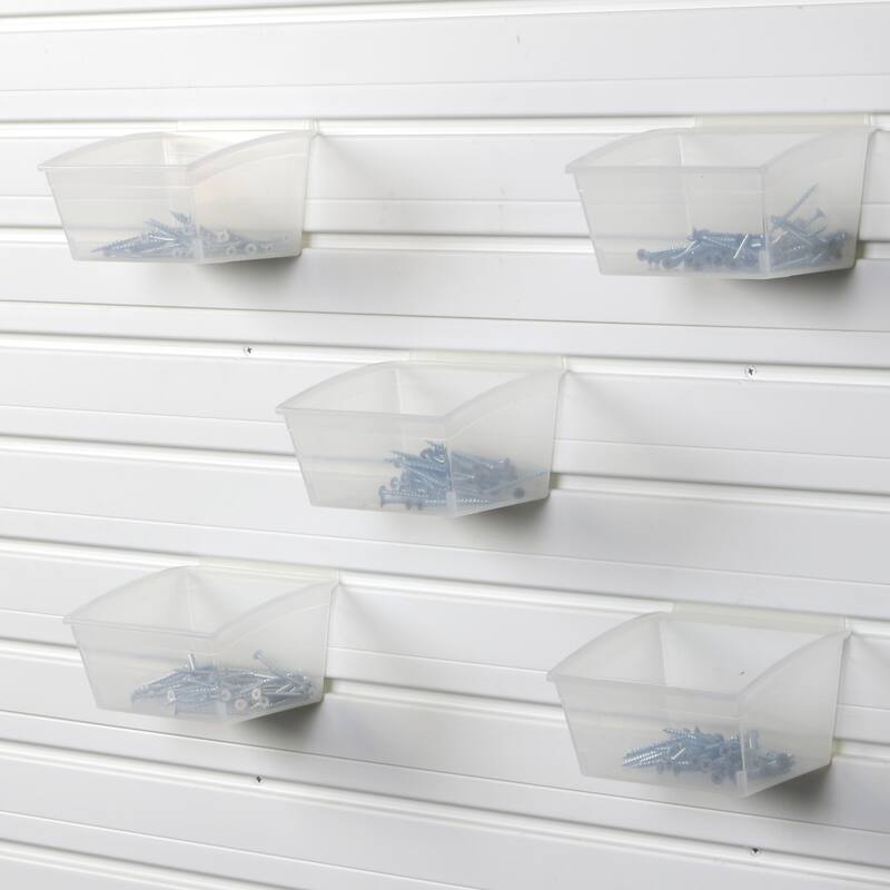 13 Piece Slatwall Panel, Cabinet, Bin and Jumbo Workstation Storage Set- Silver Slat Wall/White Cabinet