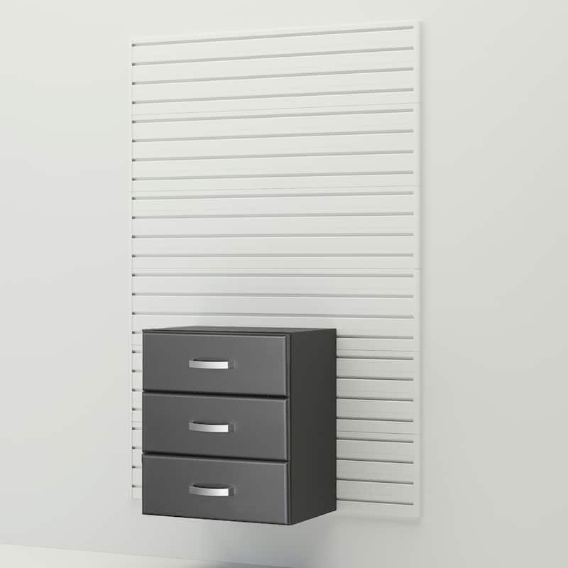 18 Piece Slatwall Panel, Cabinet, Hook, Bin and Large Workstation Storage Set - White Slat Wall/ Graphite Carbon Cabinet