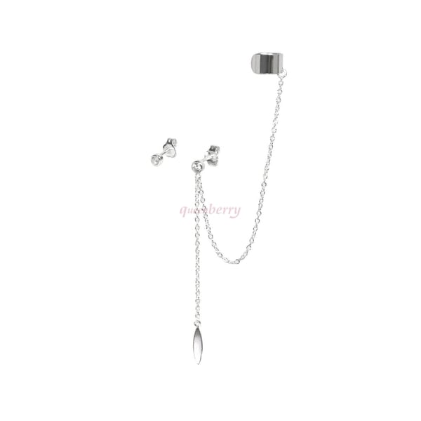 Queenberry Sterling Silver Cz Earrings With Dangle Chain Ear Queenberry Sterling Silver Cz Earrings With Dangle Chain Ear Cuff