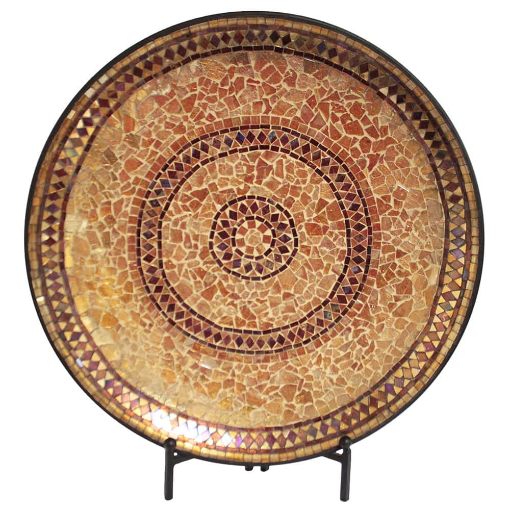 Casa Cortes Handcrafted Gold Mosaic Decorative Charger Plate and Stand