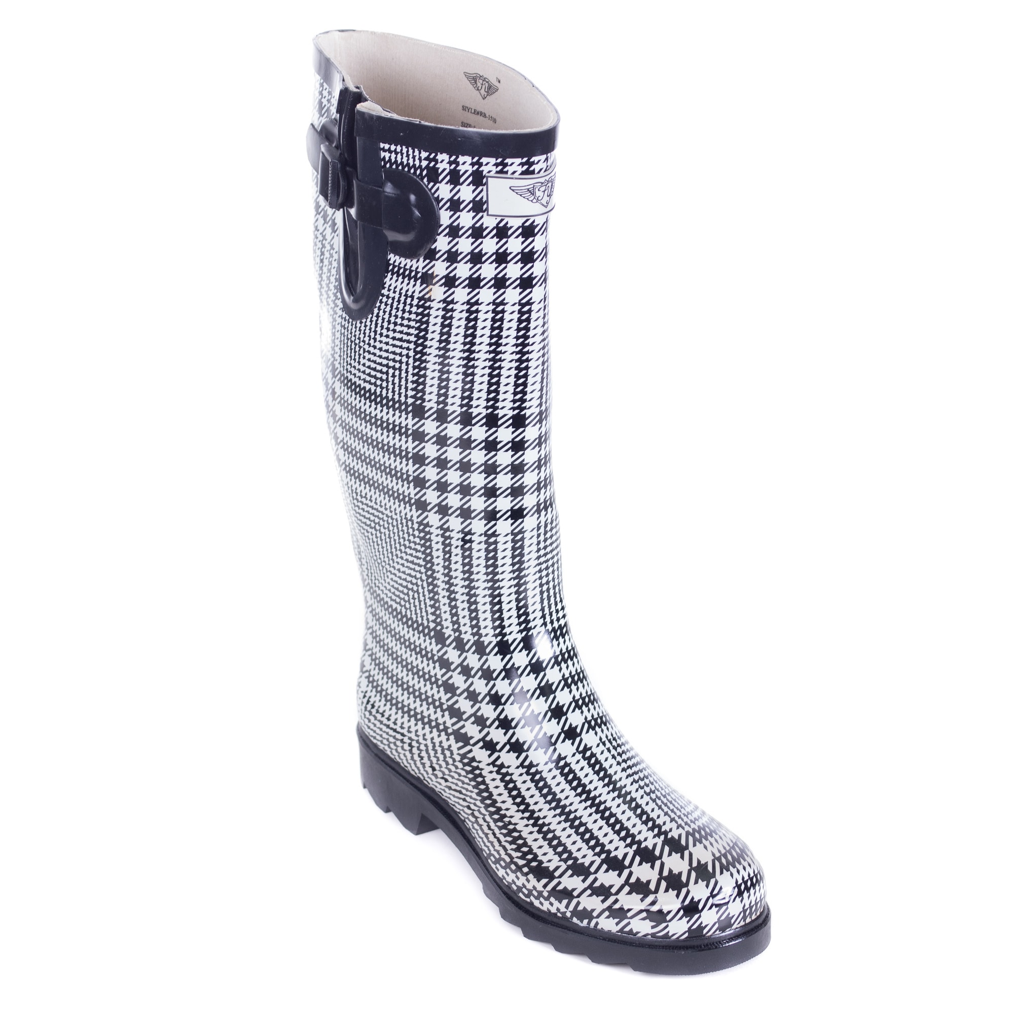 black and white plaid rain boots