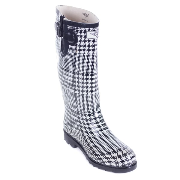 black and white checkered rain boots