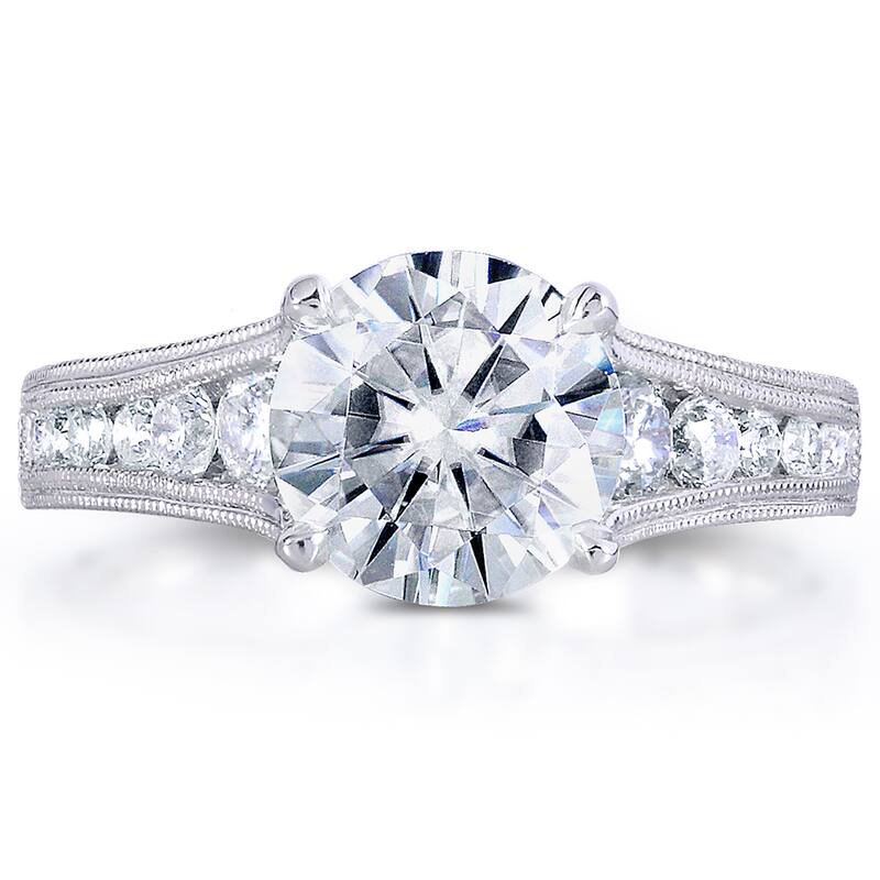Annello by Kobelli 14k White Gold 1 2/5ct TGW Forever One DEF Moissanite and Diamond Channel Milgrain Vintage Engagement Ring