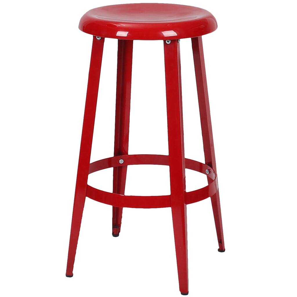 Adeco Metal Round Top Backless 25-inch High Stools - 13.8"d x 25"h