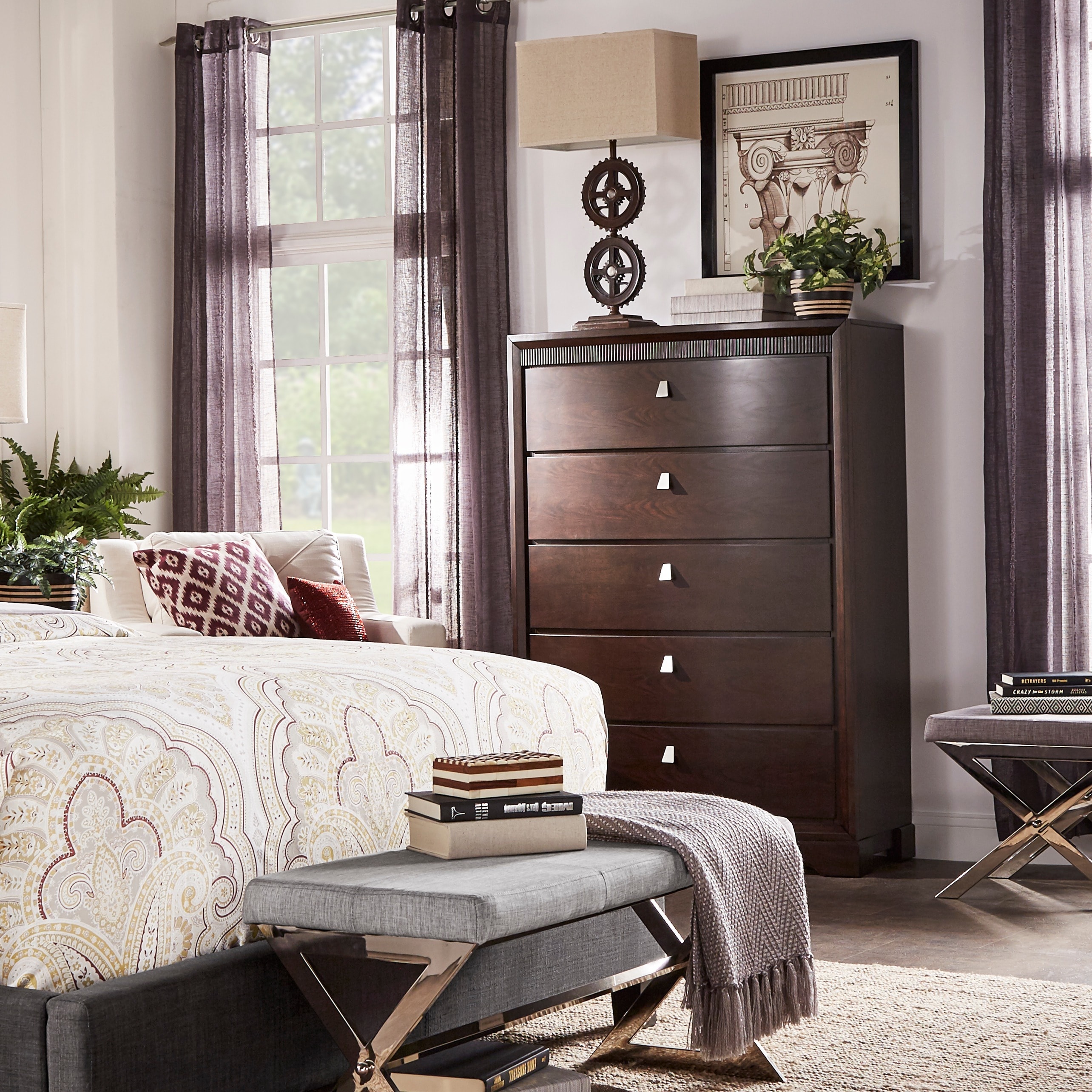 Marquette Brown Curved Rubberwood 5 Drawer Chest By Inspire Brown