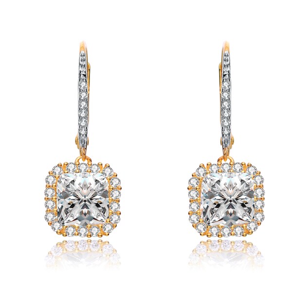 Collette Z Gold Plated Clear Cubic Zirconia Square Drop Collette Z Gold Plated Clear Cubic Zirconia Square Drop Earrings