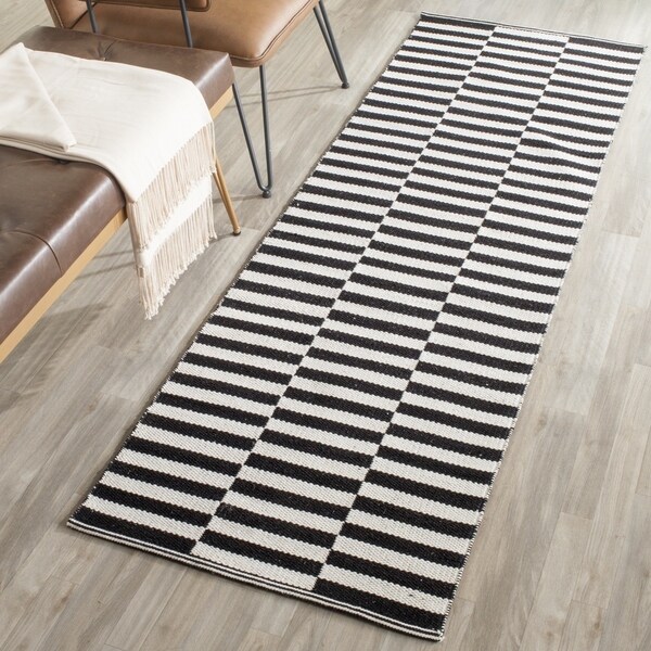 Shop Safavieh Montauk HandWoven Flatweave Ivory/ Black Stripe Cotton Rug 2'3" x 7' Runner