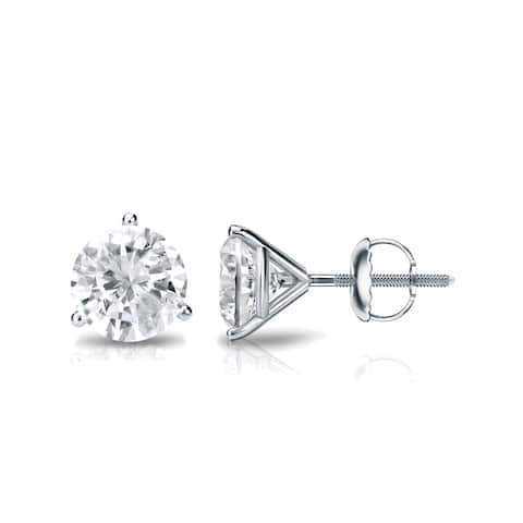 Auriya Platinum Round Diamond Stud Earrings 1ctw Martini-set