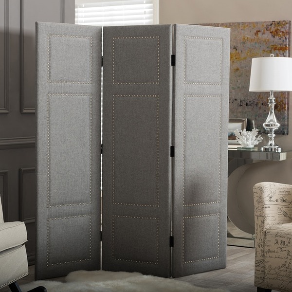 Shop Contemporary Grey Fabric 3Panel Decorative Folding Screen by