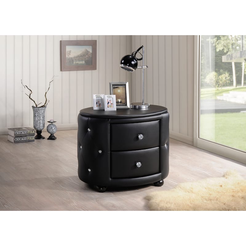 Baxton Studio Davina Hollywood Glamour Style Oval 2-drawer Black Faux Leather Upholstered Nightstand