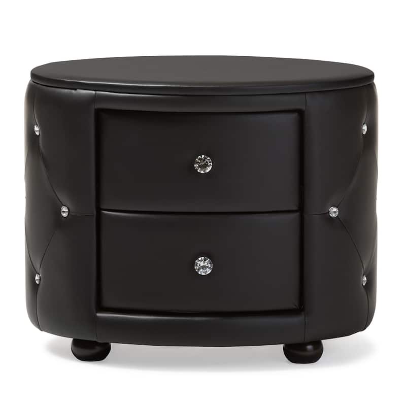 Baxton Studio Davina Hollywood Glamour Style Oval 2-drawer Black Faux Leather Upholstered Nightstand