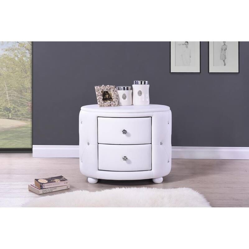 Baxton Studio Davina Hollywood Glamour Style Oval 2-drawer White Faux Leather Upholstered Nightstand
