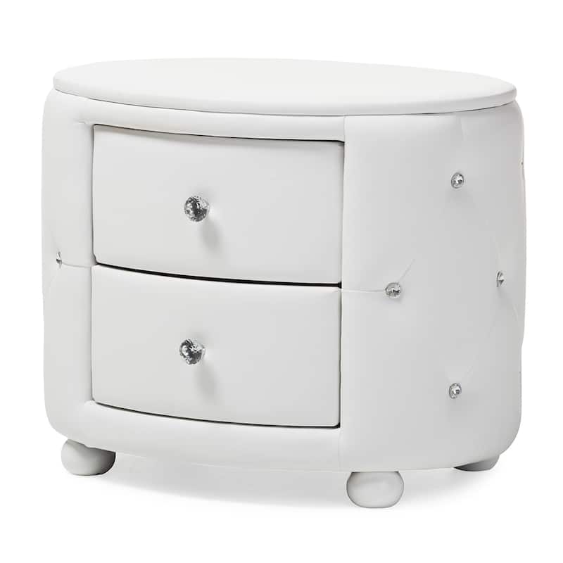 Baxton Studio Davina Hollywood Glamour Style Oval 2-drawer White Faux Leather Upholstered Nightstand