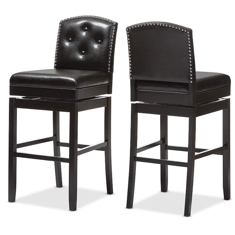 Ginaro Modern and Contemporary Dark Brown Faux Leather Button-tufted Upholstered Swivel Bar Stool (Set of 2)