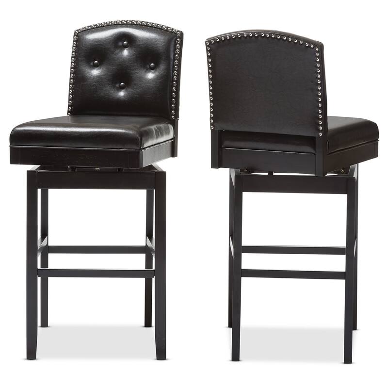 Ginaro Modern and Contemporary Dark Brown Faux Leather Button-tufted Upholstered Swivel Bar Stool (Set of 2)