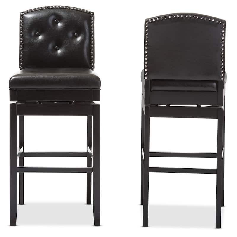 Ginaro Modern and Contemporary Dark Brown Faux Leather Button-tufted Upholstered Swivel Bar Stool (Set of 2)