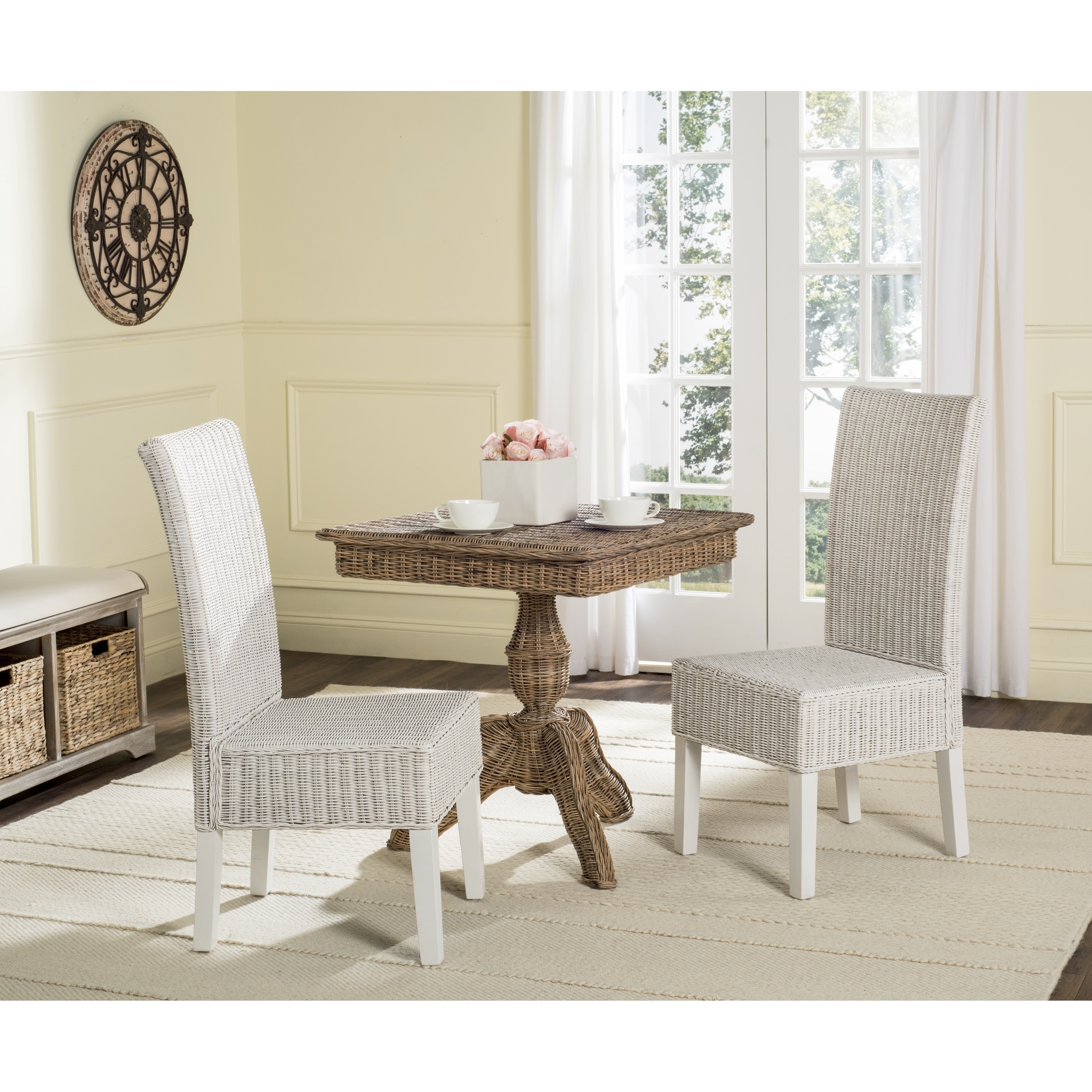 Safavieh Dining Rural Woven Arjun White Wicker Dining Chairs Set Of 2 Overstock 10906764