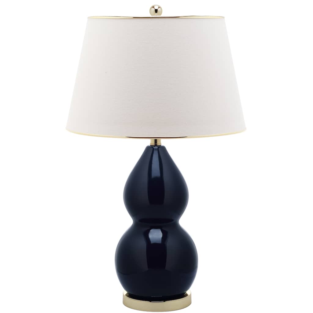 SAFAVIEH Lighting 26-inch Jill Navy Double Gourd Ceramic Table Lamp - 16"x16"x26.5"