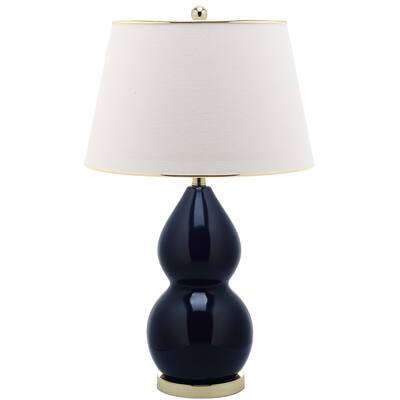SAFAVIEH Lighting 26-inch Jill Navy Double Gourd Ceramic Table Lamp - 16"x16"x26.5"