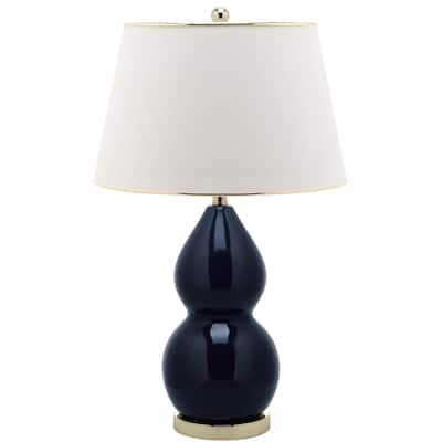 SAFAVIEH Lighting 26-inch Jill Navy Double Gourd Ceramic Table Lamp - 16"x16"x26.5"
