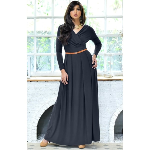 Shop Koh Koh Long Sleeve Wrap Flowy Modest Fall Winter Maxi Dress