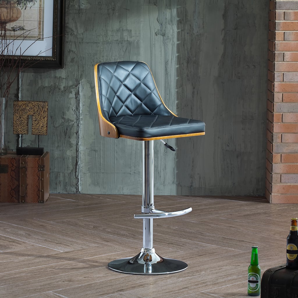 Corvus Quilted Black Faux Leather Adjustable Swivel Bar Stool
