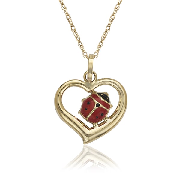 14k Heart with Enameled Ladybug Charm