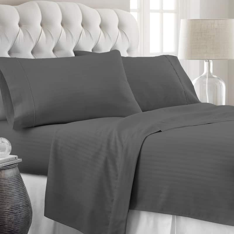 Soft Essentials Stripe Pattern 4-piece Deep Pocket Bed Sheet Set - California King - Grey