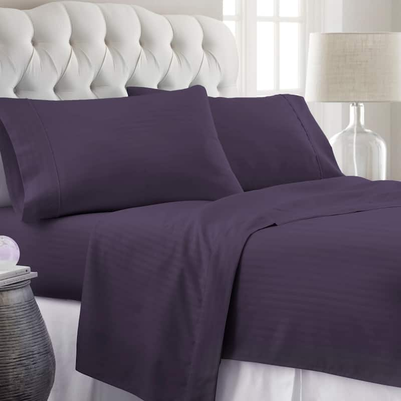 Soft Essentials Stripe Pattern 4-piece Deep Pocket Bed Sheet Set - Full - Purple