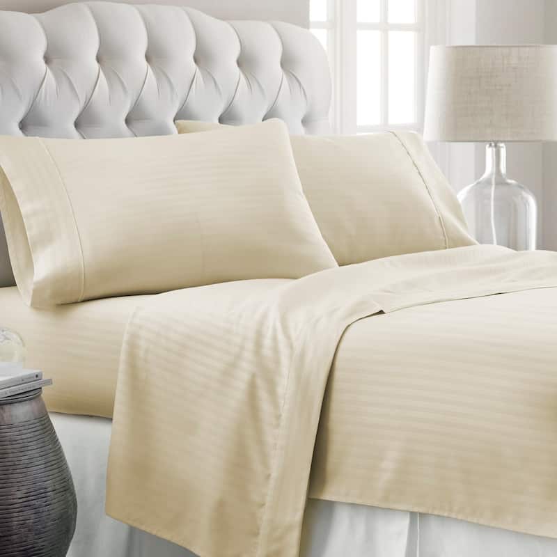 Soft Essentials Stripe Pattern 4-piece Deep Pocket Bed Sheet Set - California King - Ivory