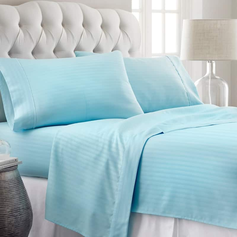 Soft Essentials Stripe Pattern 4-piece Deep Pocket Bed Sheet Set - King - Aqua