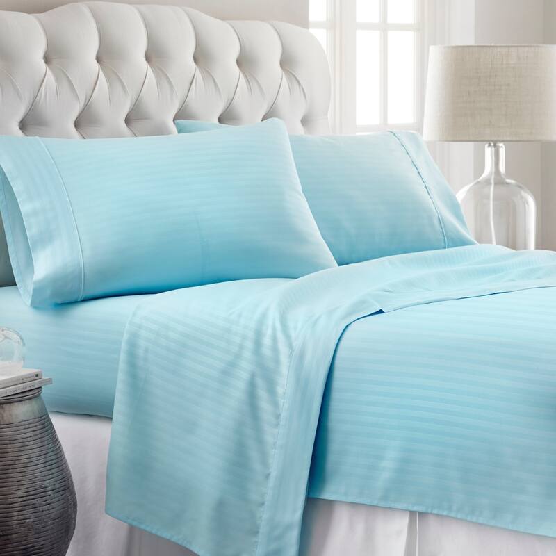 Soft Essentials Stripe Pattern 4-piece Deep Pocket Bed Sheet Set - California King - Aqua