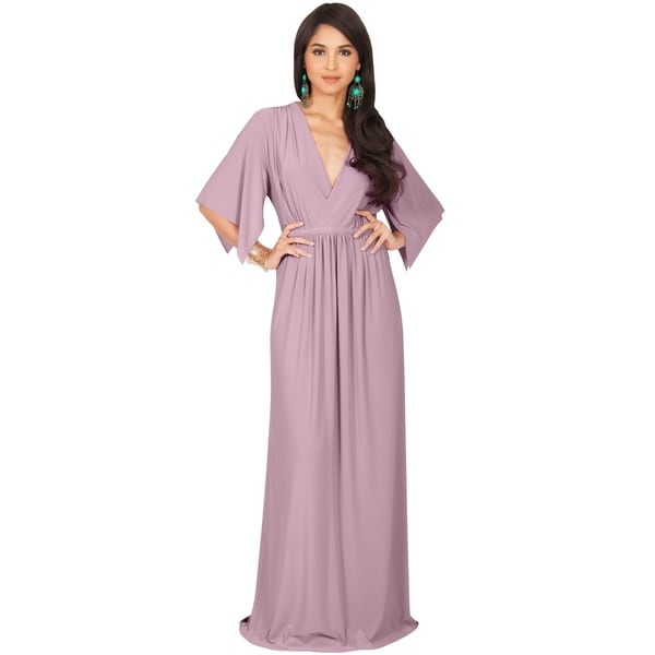 KOH KOH Women's V-neck Half Sleeve Empire Caftan Long Maxi Dress