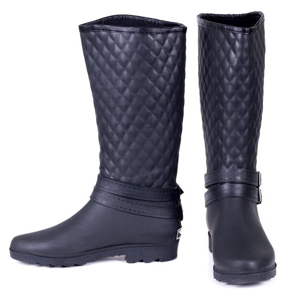 Black Quilted Rubber Rain Boots 